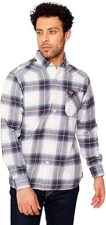 Royal Enfield Heavy Weight Flannel Shirt for Men 100% Cotton Button Down Plaid Shirts Long Sleeves Checkered Mens Shirt