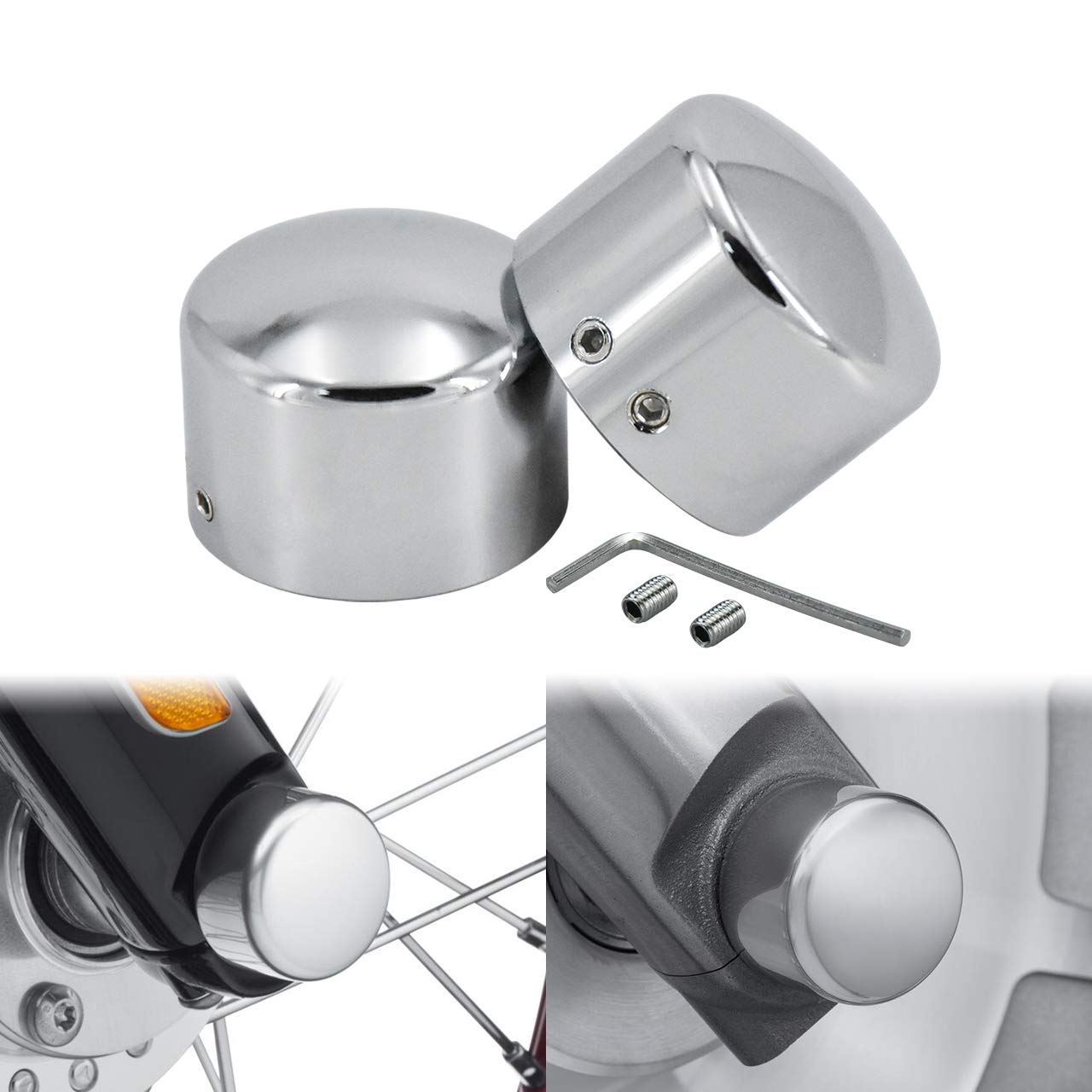 Tappi Copri Asse Anteriore Set Fit per Harley Sportster Xl 1200 Dyna Softail Fat Boy Touring Street Road Electra Tri Glide 2 Pezzi Chrome