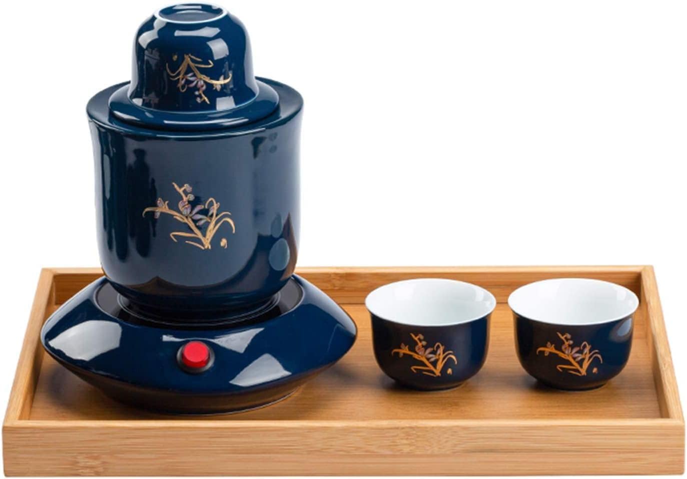 Juego de Sake con Calentador, Juego Tradicional de Saka Caliente de 7 Piezas (Orquídea 1 Olla 2 Tazas)