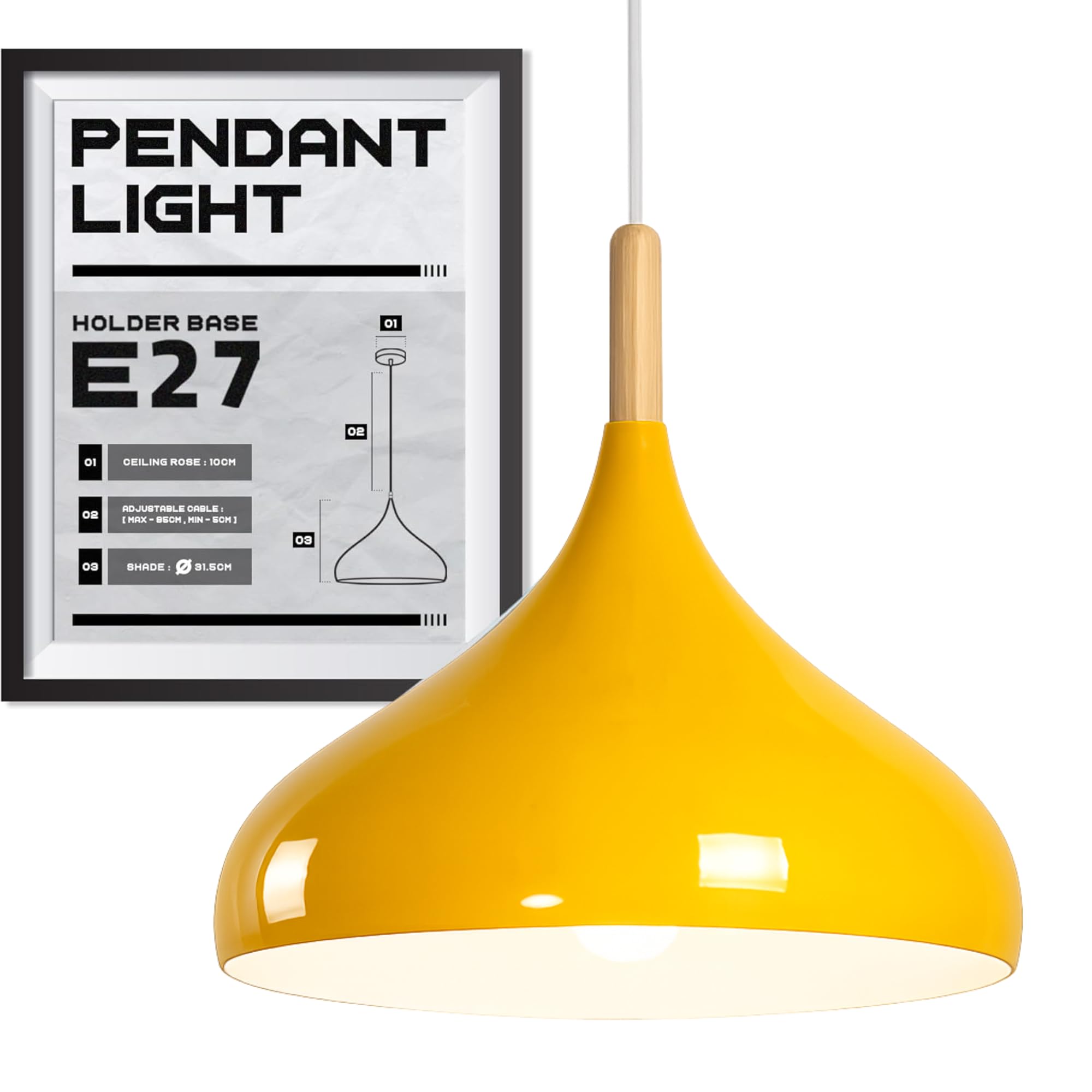 LEDSone Modern Metal Single Head Ceiling Pendant Light 31.5 cm Shade with E27 Base Holder for Office Dining Room Living Room Bedroom Coffee Bar Restaurant.