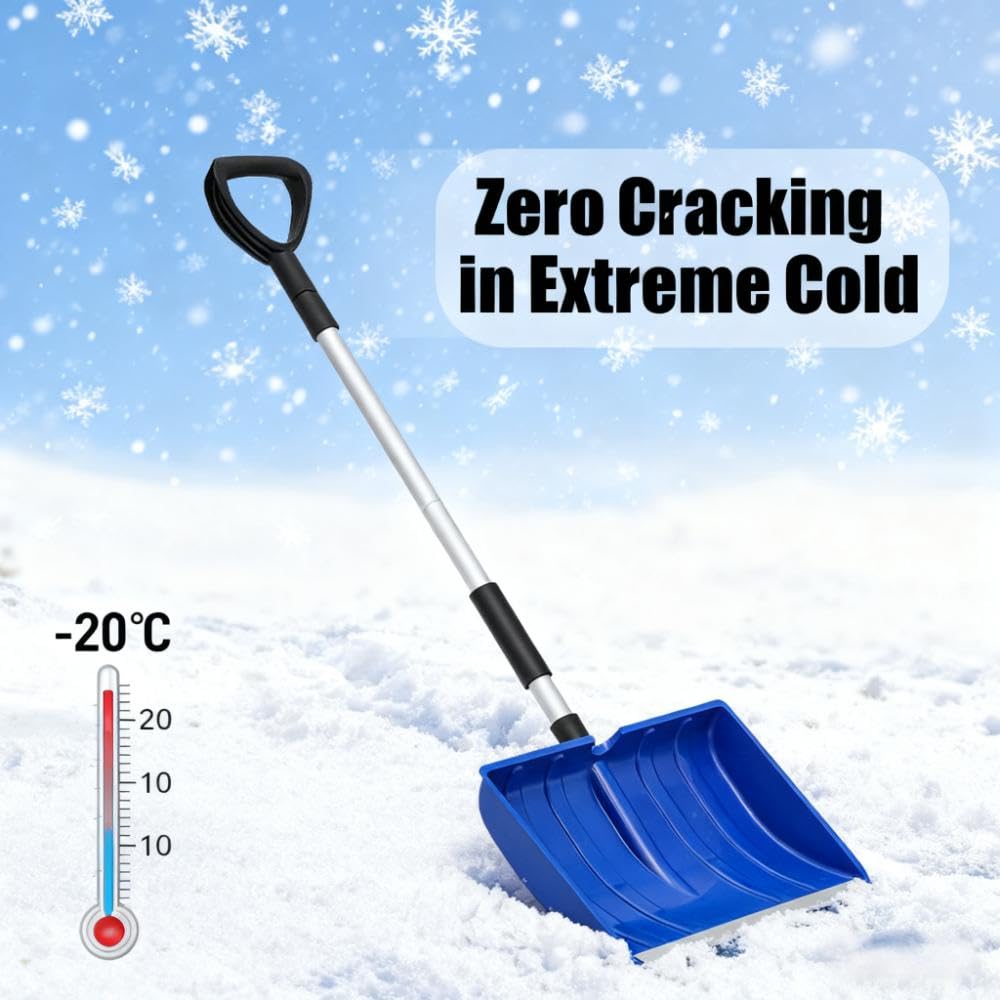 Magshion Pala da neve ergonomica da 40,6 cm con manico in alluminio leggero, rimozione della neve per vialetto e patio, blu