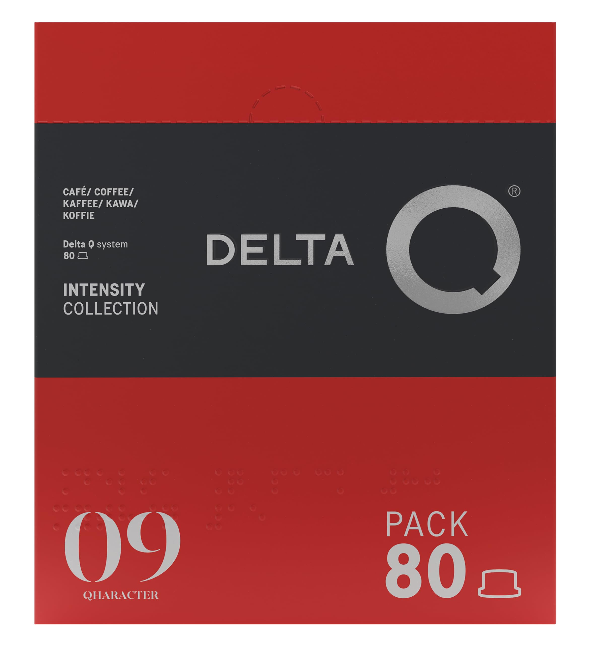 Delta Q 80 Capsules de Café Qharacter, Intensité 9 | Compatibles avec les Machines Delta Q, Espresso Intense aux Notes de Caramel et Fruits Secs, Fabriqué en Portugal