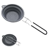 Collapsible Colander with Handle, 17cm Silicone and Stainless Steel Strainer for Pasta Vegetables Fruits, Foldable Space-Saving Kitchen Strainer Basket, Dishwasher Safe