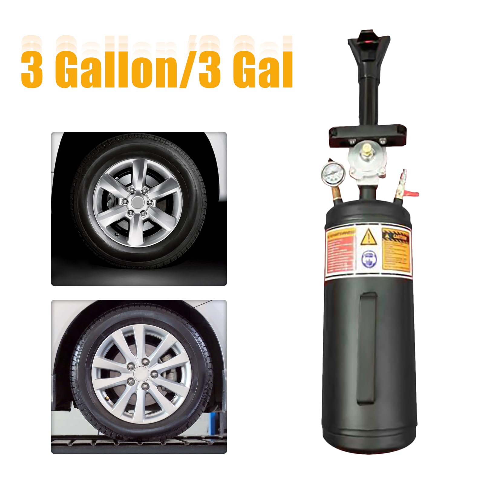 Inflador de neumáticos profesional de 3 galones (11,4 L) con manómetro grande, medidor de presión de aire, relleno de choque y ayuda de llenado, para neumáticos de coche, moto, bicicleta | compresor