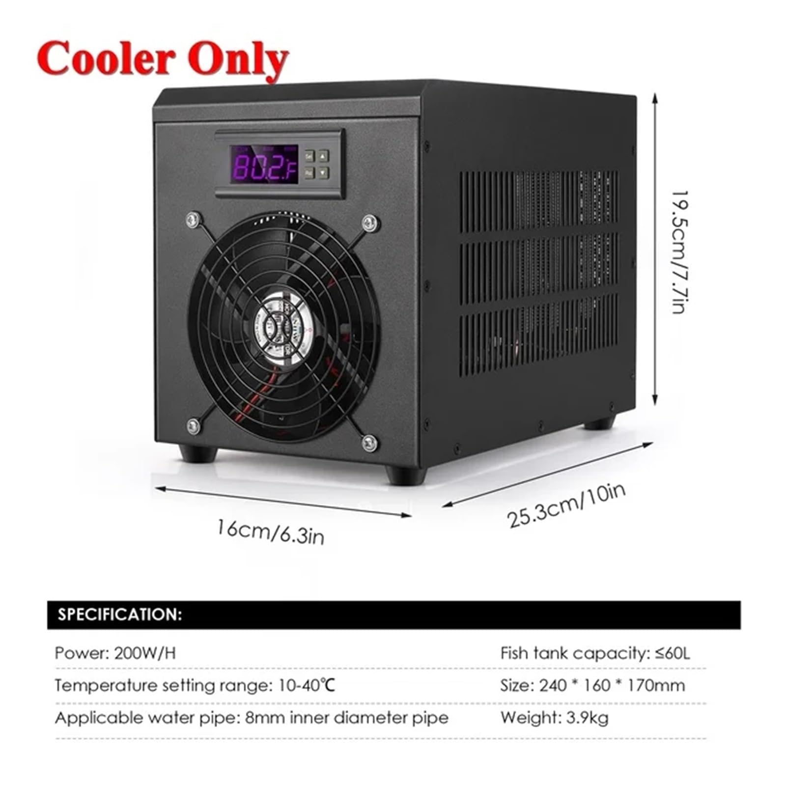 Refrigeratore d'acqua per acquario da 180 W, temperatura regolabile da 10 a 40 ℃ per acquari da 60 litri, ideale per principianti e acquariofili fai da te
