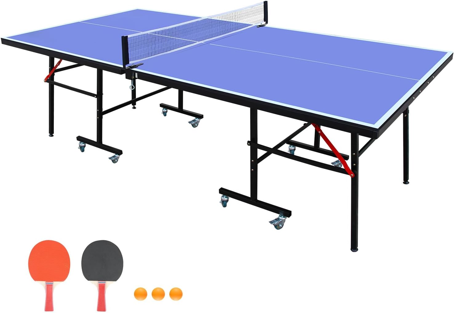 8ft Competition-Grade Foldable Indoor Ping Pong Table Set with Net, 2 Paddles & 3 Balls – Portable, Durable Steel Frame for Home, Office, or Recreation