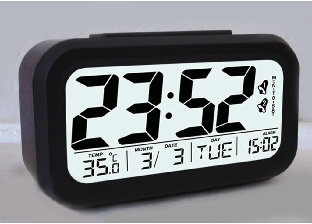 Gurgle Smart Light Activated LED Digital Alarm Clock Clear Display Clock Featuring Date,Week, Month, Temperature Display, Snooze Function, Sensor Light and Night Light(Black)