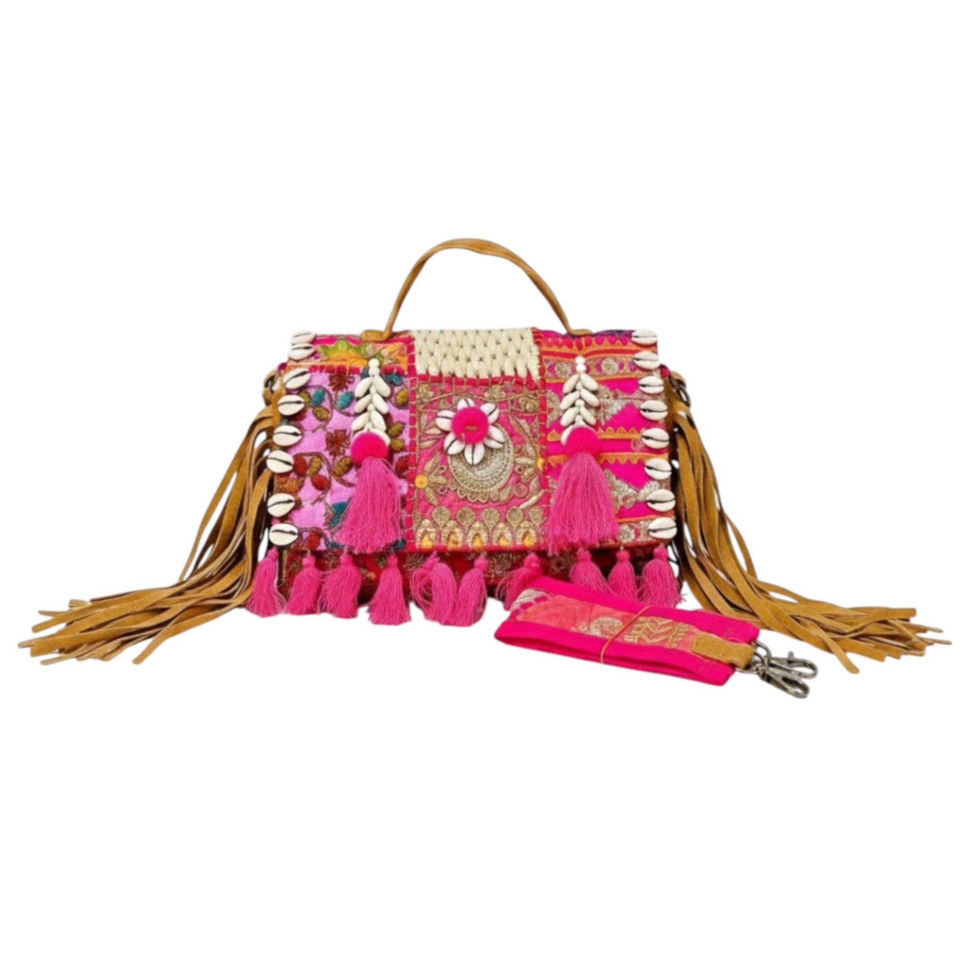 Shyam Drishti Creation Handmade Banjara Embroidered Sling Bag for Women | Boho Tribal Ethnic Shoulder Bag with Tassels & Shell Work