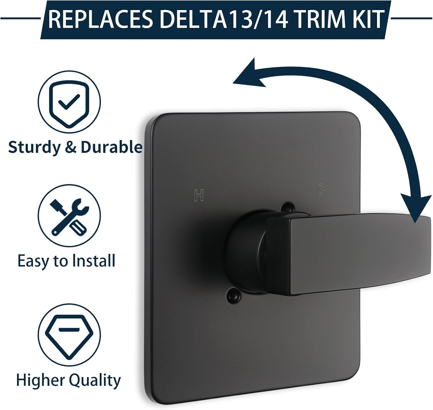 DFD Replacement for Delta 13/14 Series Shower Valve Trim Kit, Black Shower Handle Set Compatible with Delta R10000 Valve, Cartridge and Valves Not Included, Matte Black
