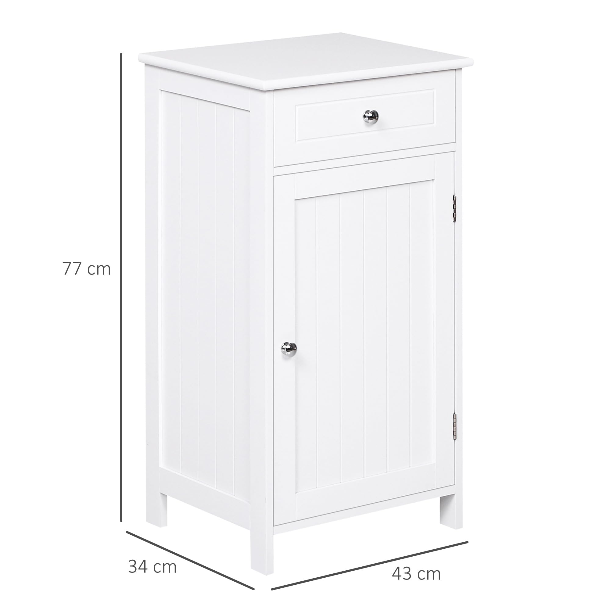 kleankin Armario de Baño con 1 Cajón 1 Puerta Antivuelco 43x34x77 cm Blanco | Estante Ajustable Interior, Mueble Auxiliar de Almacenaje, para Salón Cocina