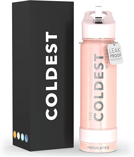 Coldest - Botella de agua deportiva con tapa con popote y asa, a prueba de fugas, de acero inoxidable con aislamiento al vacío de doble pared,