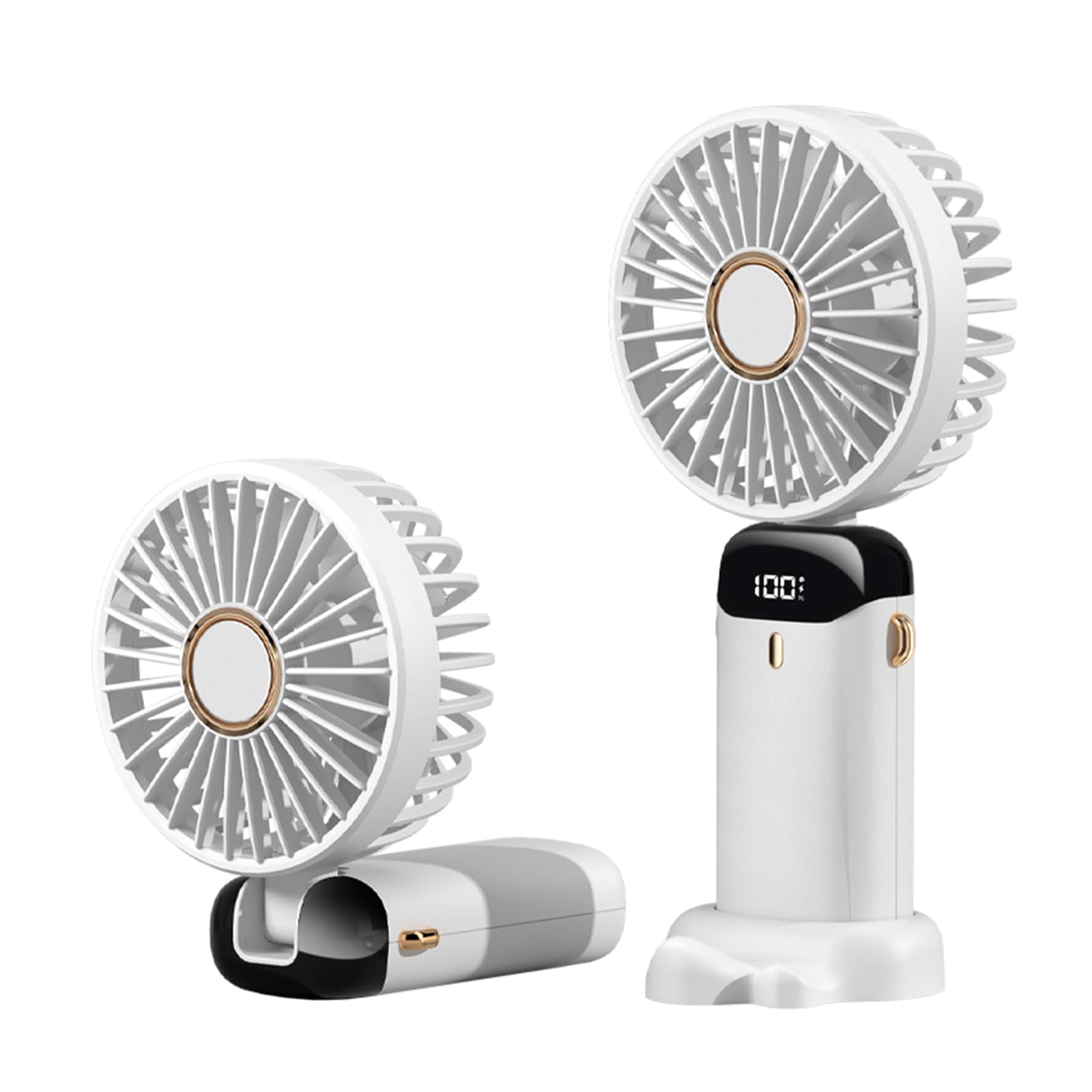 Anncain Portable Handheld Fan,Mini Foldable Desk Fan,USB Rechargeable Fans with 5 Speeds,Battery Operated Mini Handheld Fan with LED Display for Home Office Travel (White)
