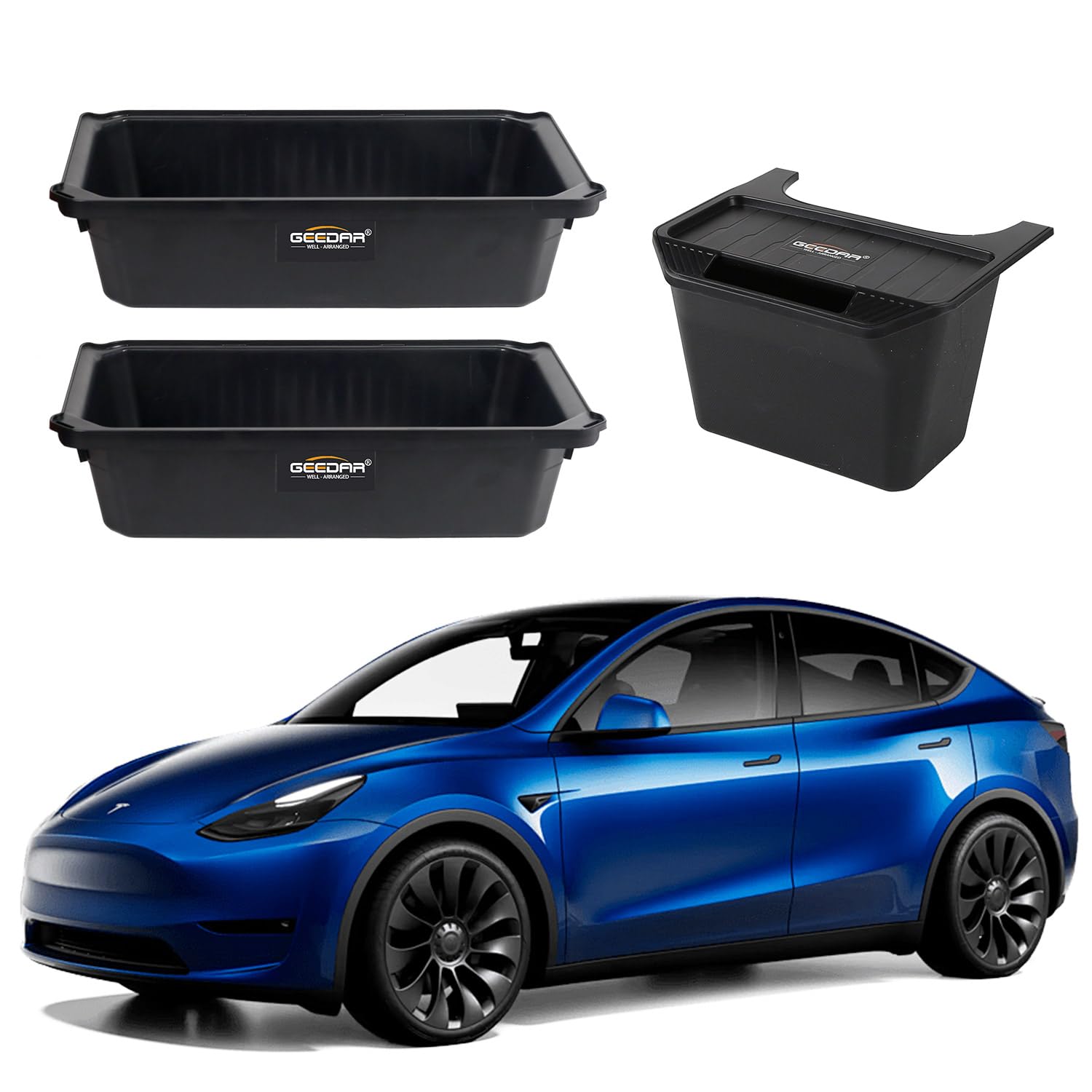 GEEDAR Tesla Model Y Upgraded Double Layer Under Seat Storage Box (2 pack) and Tesla Model Y Rear Center Console Organizer