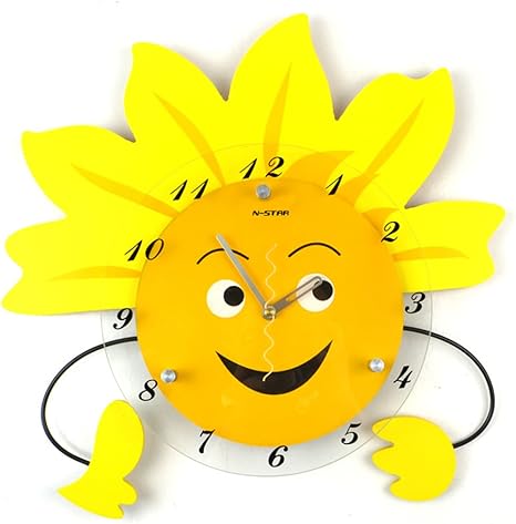 Amazon Co Jp 新ひまわりスマイリー牧歌創造的なファッションのリビングルームミュート吊りウォッチテーブルクロック装飾的な壁時計の漫画の キャラクター ホーム キッチン