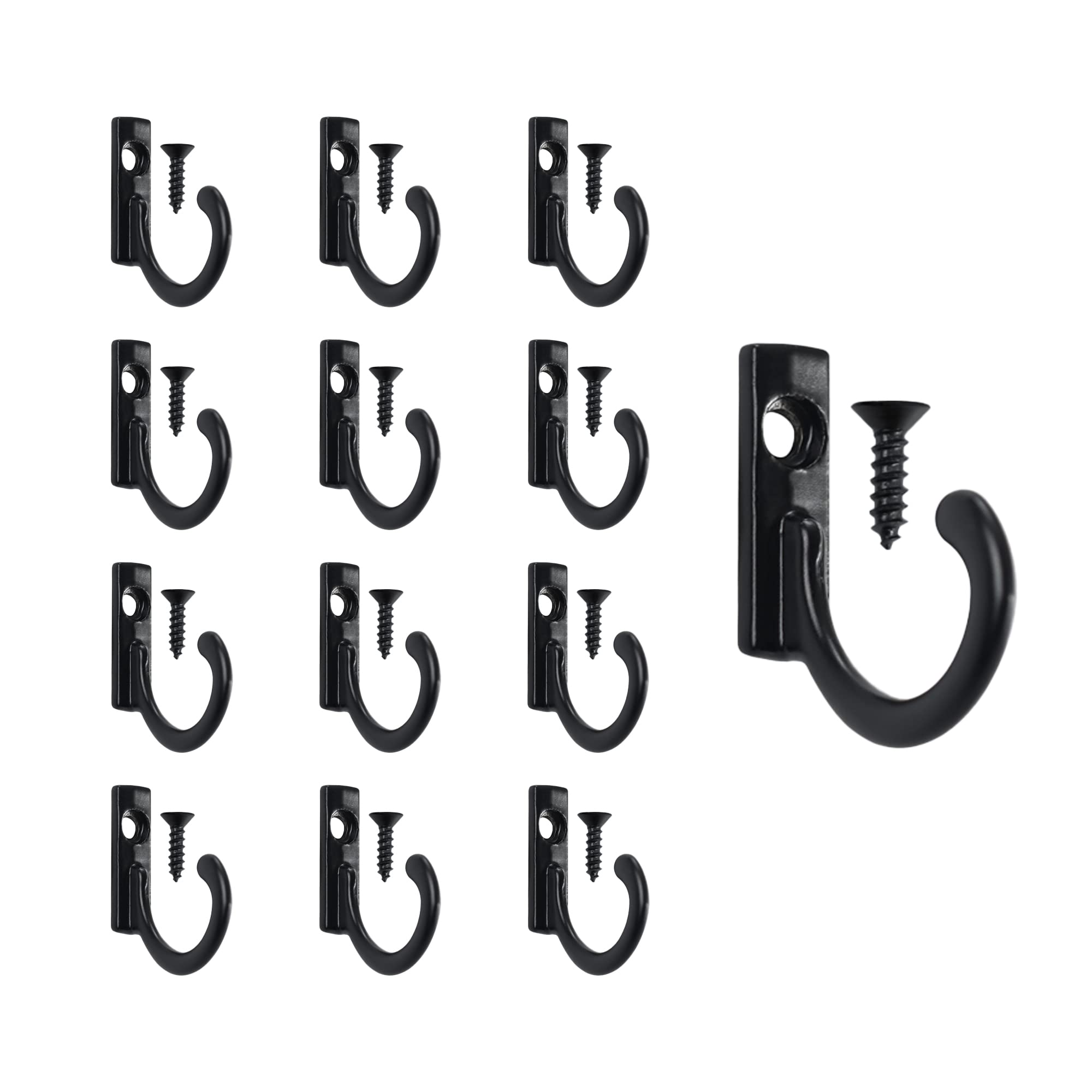 Wall Mounted Single Hook Robe Hooks Metal Coat Hooks and Screws for Hanging Key Jewelry Cup Cloth Bag Cap,20 Pieces(Black)