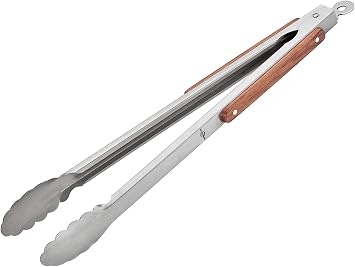 Kuchenprofi TEXAS Heavy-Duty 19-Inch Stainless Steel/Rosewood BBQ Grilling Tongs - Outdoor Long Handle Wooden Tongs for Barbecue