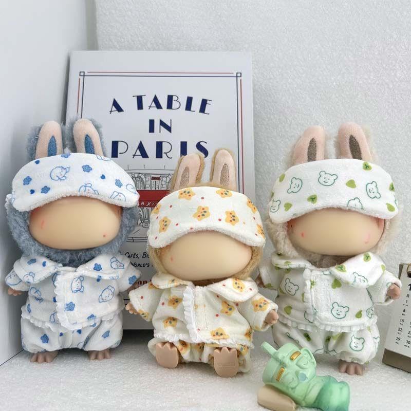 17cm Macaroon labufu Doll Clothes Good Night Bed Pajamas Set Clothes Pants and Eye mask Baby Cozy Little Home Gifts for People image 5