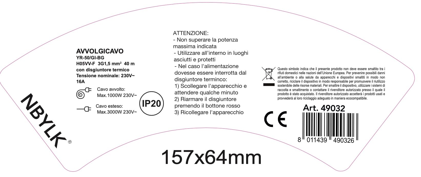 Electraline Rallonge électrique avec enrouleur à tambour fixe, noir, 49032