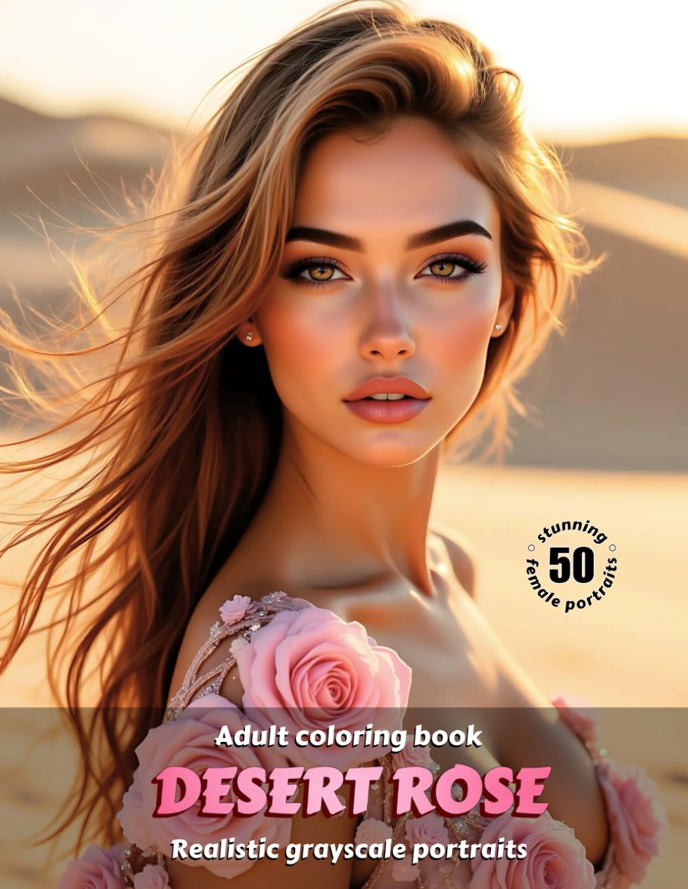 DESERT ROSE – Adult Coloring Book | Realistic Grayscale Portraits | Stunning female portraits to color | for Relaxation and Stress relief: English Edition (Colorful Adventures)
