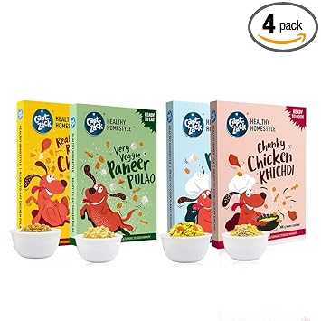 Captain Zack Ready to Eat Wet Dog and Puppy Food Chicken and Veg Pulao 300g Each | Pack of 2 and Ready to Cook Chicken and Paneer Khichdi Pack of 2 | 75 g Each | Healthy Home Style