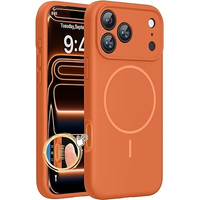 Miracase Magnetic for iPhone 17 Pro Max Case, Compatible with MagSafe, Integrated Silicone Camera Control Cover, 3.0mm Thicken Shockproof Drop Protection Phone Case for iPhone 17 ProMax, Orange