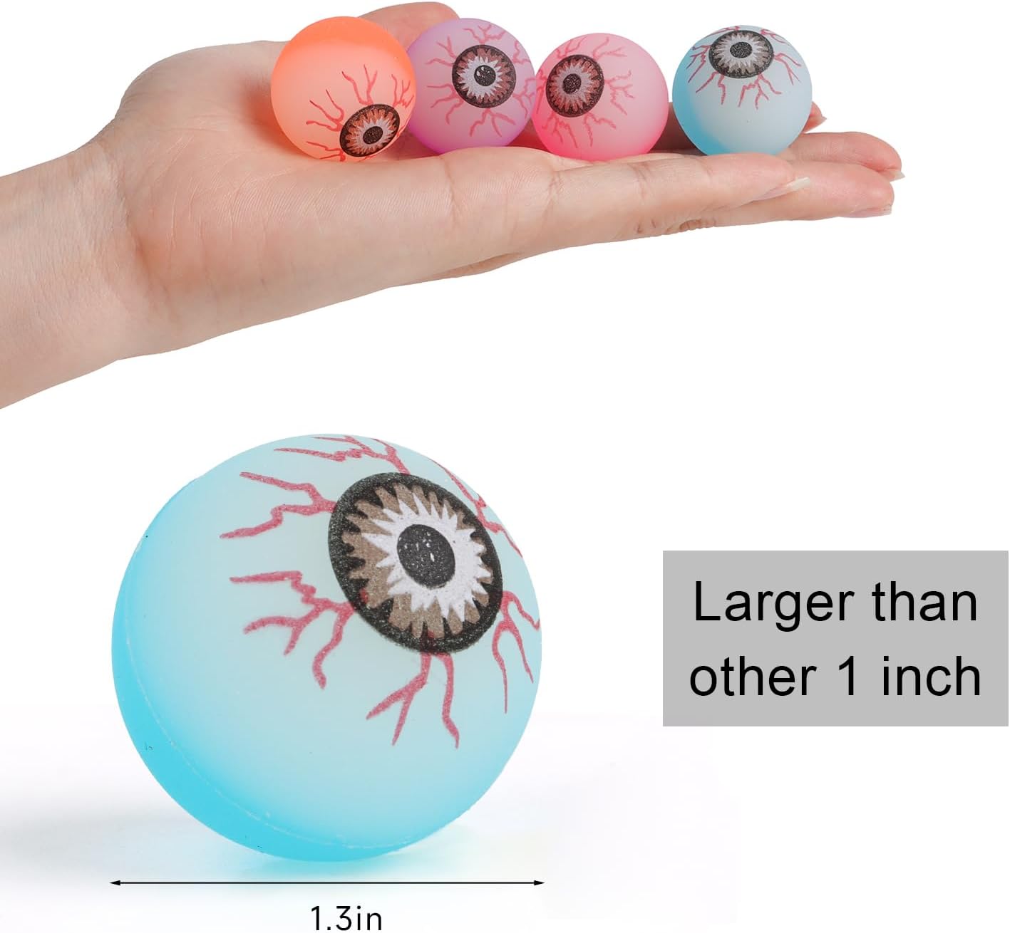 FINGOOO 25 Pcs Halloween Bouncy Balls, Glow in The Dark Eyeball Ping Pong Ball Bouncing Balls Halloween Party Favors Non-Candy Treats Goodie Bag Stuffers