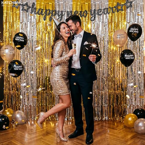 Image of KatchOn, XtraLarge Metallic Silver and Gold Streamers -3.2x8 Feet Pack of 3 | Foil Fringe Curtain | Gold and Silver Streamers for Graduation Party Decorations | Graduation Decorations 2026