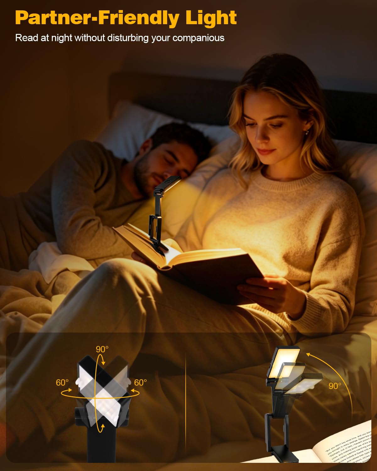 3000 K wiederaufladbares warmes LED-Licht für Bücher, einfache Augen, Leselampen mit Clip für Bett, Auto und Reisen, leicht, schlank, 60 g, ideal für Leser