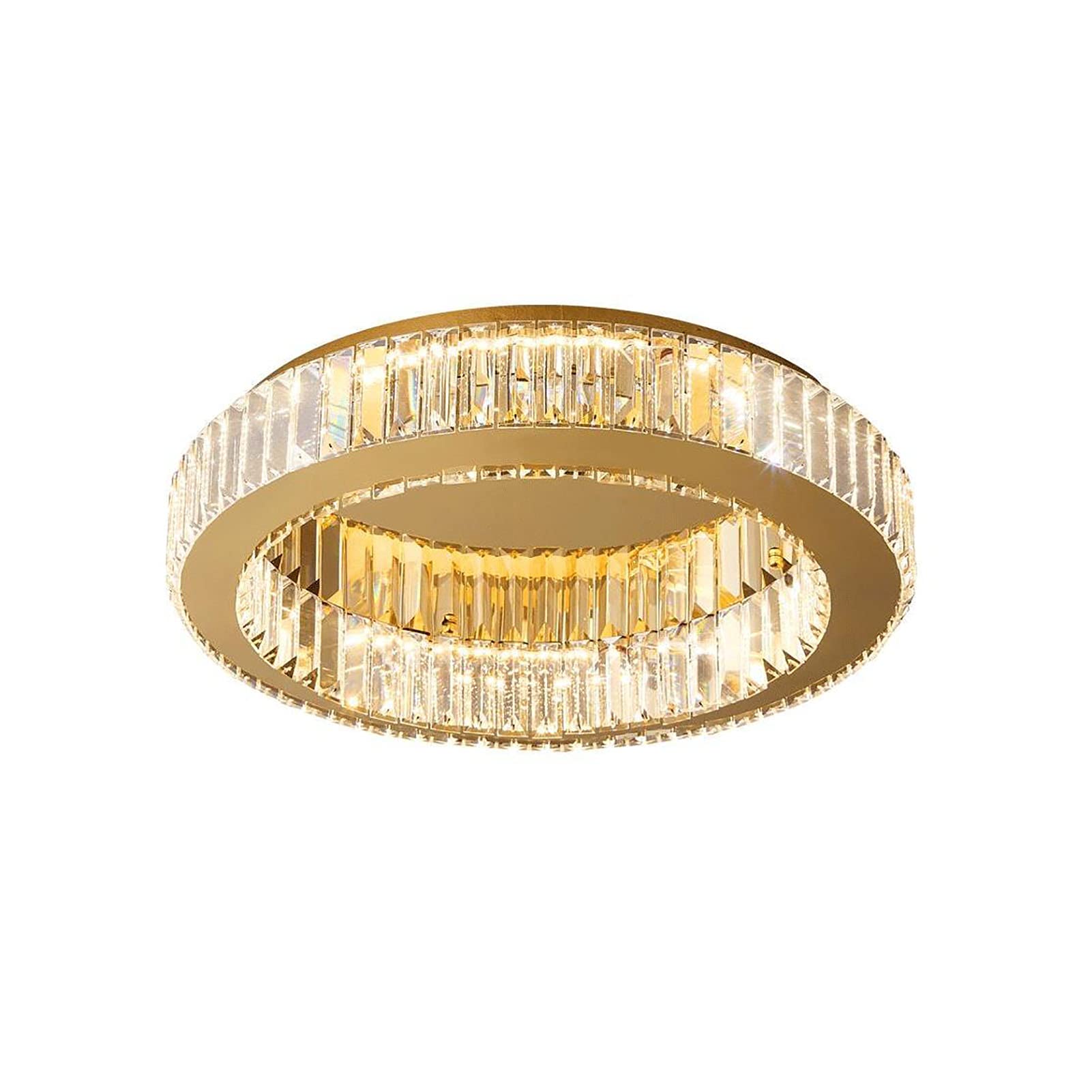 RRJJ Dimmable LED Crystal Ceiling Light with Remote Chandelier Flush Mount Light Fixture for Kitchen Island Bathroom Hallway Bedroom Timing 3 Color Changeable-Tri-Tone Light 50x11cm