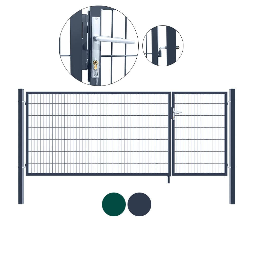 Home Deluxe Cancello da Giardino 'ADITUS' -Dimensione: 200 x 350 cm- Manico, blocco e chiave inclusi, Compreso il blocco del pavimento I Cancello per Recinzione, porta da giardino