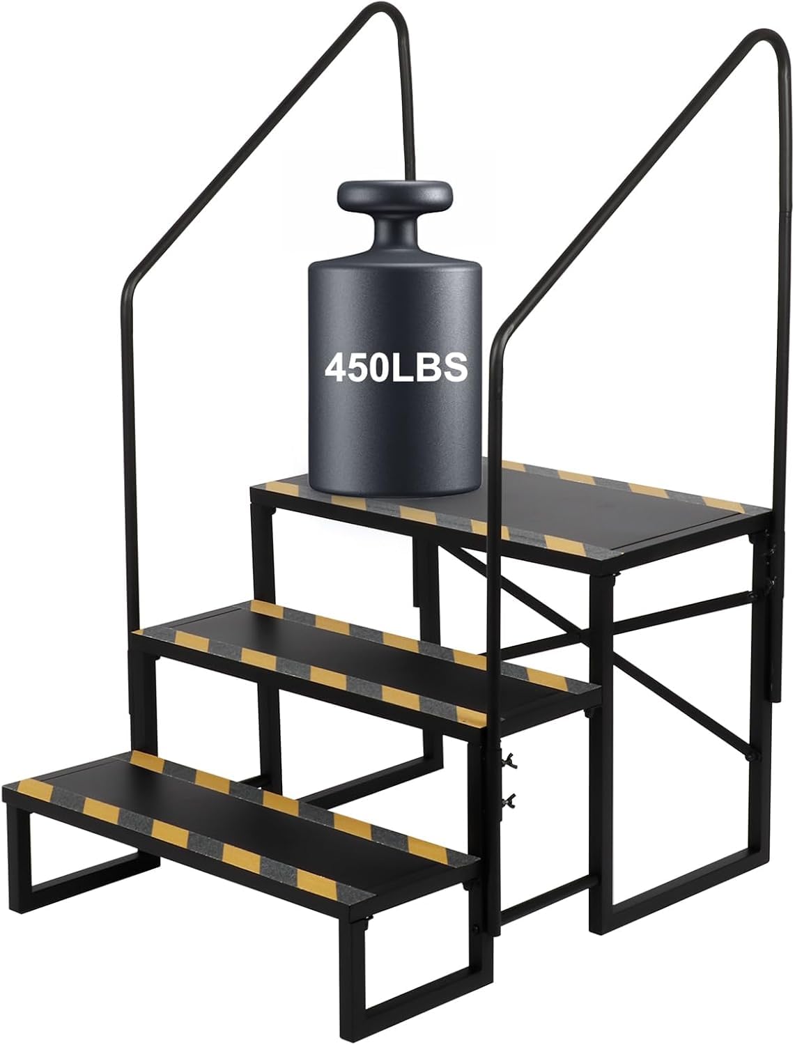 Escalera de 3 peldaños para autocaravana, capacidad de carga de 200 kg, con 2 pasamanos, taburete antideslizante, para remolques de viaje