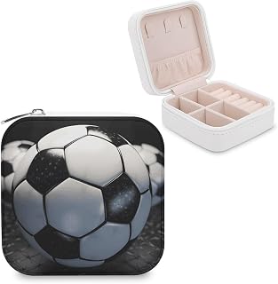 Small Travel Jewelry Case for Women Portable Compact Jewelry Organizer Box | Soccer Ball Jewelry Box Mini Cute Jewelry Storage Holder for Rings Earrings Necklace Bracelet Bangle