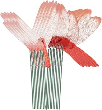 Artificial Dragonfly Garden Stakes Decor 3D Dragon Fly Garden Stakes Dragonflies Ornaments for Indoor Outdoor Garden Patio Decoration 20, Red