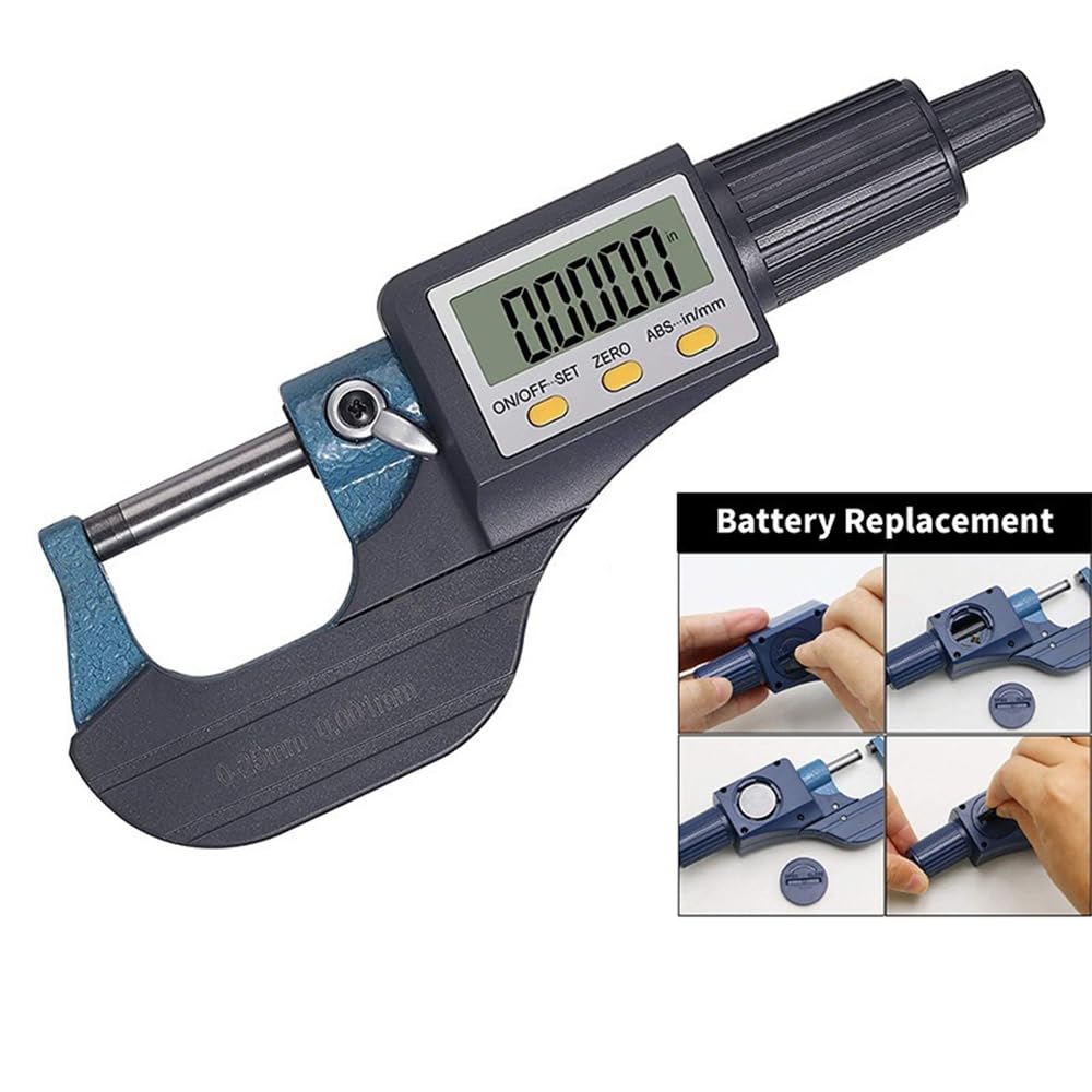 Micrómetro exterior electrónico digital, micrómetro digital de 0-1 pulgada/rango de medición de 25 mm, herramientas de medición profesionales en pulgadas/métricas (S)