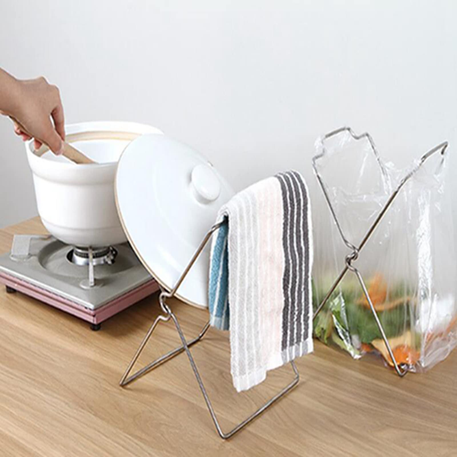Estante para Colgar Bolsas De Plástico, Estante para Bolsas De Basura De Acero Inoxidable, Organizador De Toallero Plegable para Encimera De Cocina Casera