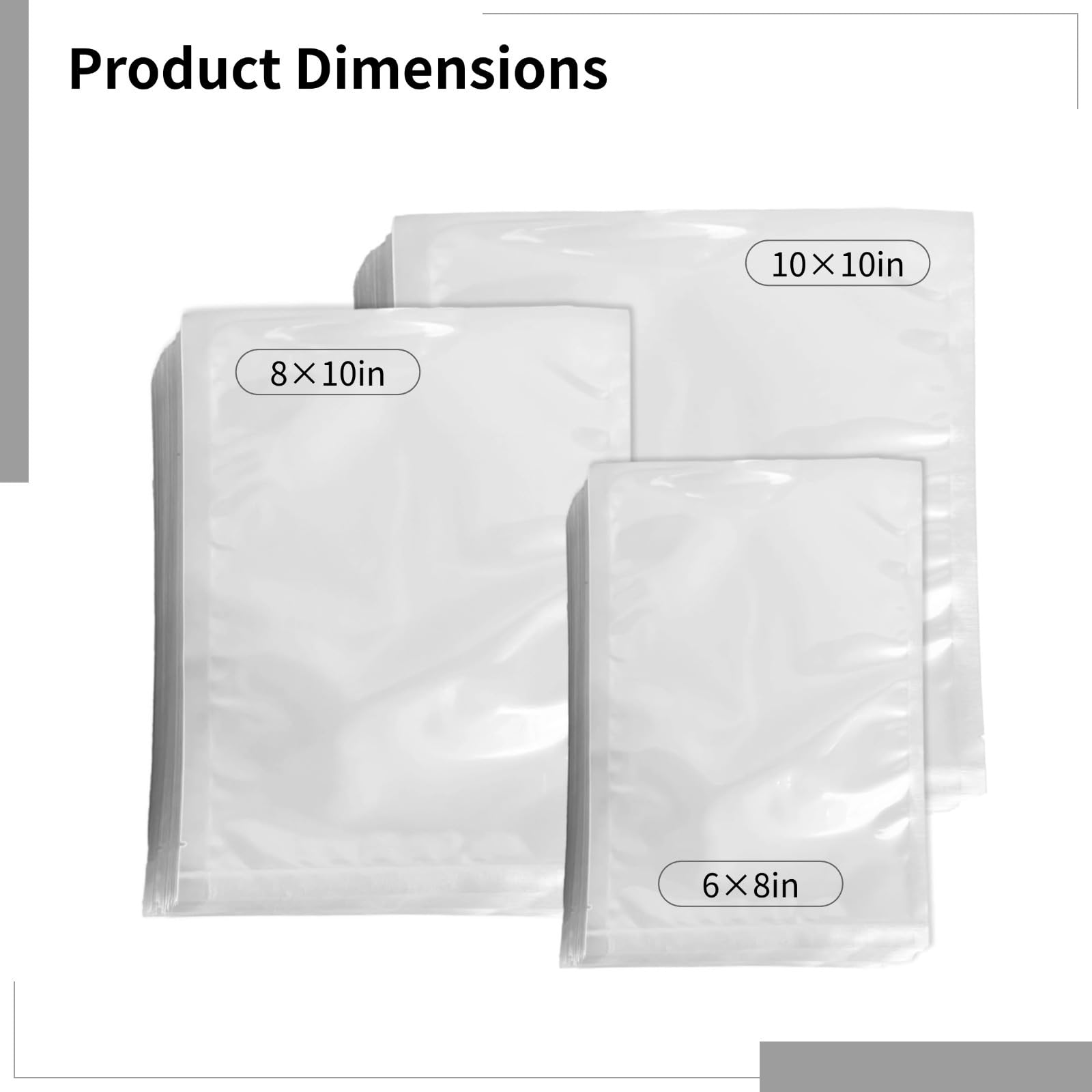 300 bolsas de cámara al vacío, bolsas transparentes resistentes de 6.3 mm para sellado en tamaños de 6 x 8, 8 x 10, 10 x 10 pulgadas, bolsas de plástico para alimentos para máquinas de