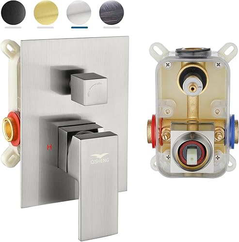 QISHENG Válvula de ducha Válvula desviadora de equilibrio de presión Válvula de desviación de ducha de latón macizo, 2 funciones, kit de molduras de