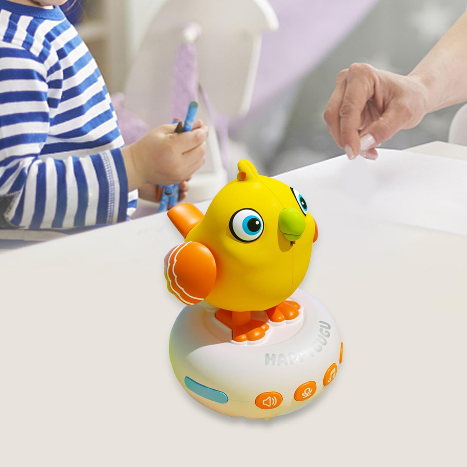 Reloj Eléctrico para Pájaros de Juguete para Niños, Divertido Juguete de Pájaro, Juguete Musical Interactivo para El Aprendizaje Temprano, Amarillo