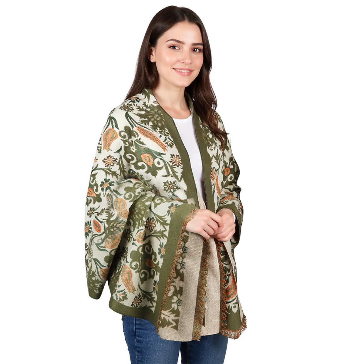 Winter Shawl Wrap for Women Imitation Cashmere Scarf for Women, Soft & Warm Shawl Wrap, Elegant Floral Print Scarf Gift Christmas Gift Thanksgiving Gift, 65x185cm, Green-image-45