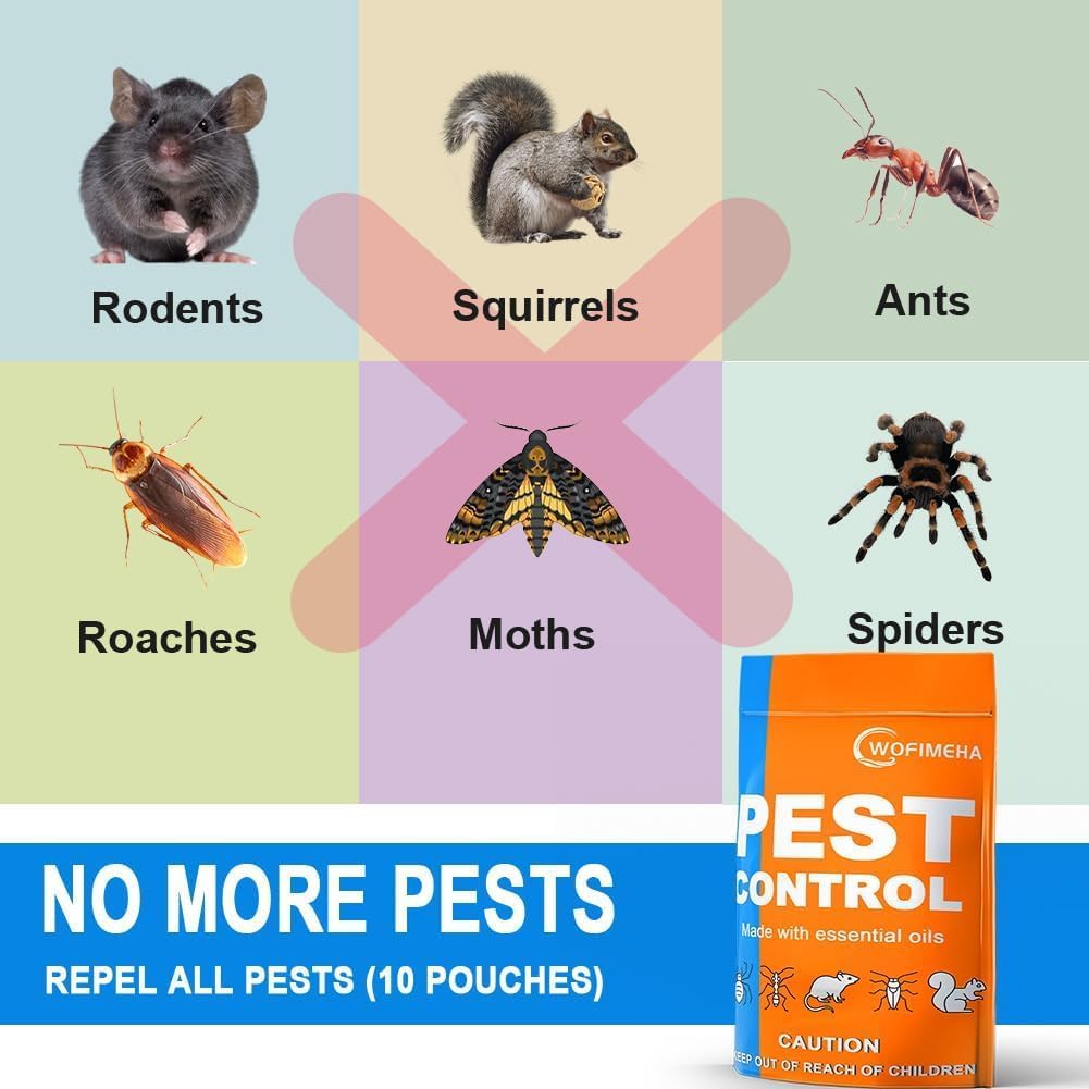 Pest Repellent, Pest Control Pouches, Natural Peppermint Pest Repellent, Rodnet Repellent for Car, Get Rid of Spiders, Mosquitoes, Guards and Ants, Safe for Kids and Pets - 10P