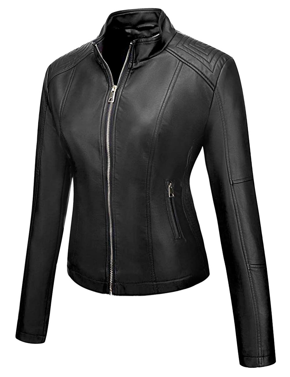 BELLIVERA Giacca Corta da Donna in Pelle PU, Giacca Tasche con Cerniera, Giacca in Pelle PU per l'autunno e l'inverno