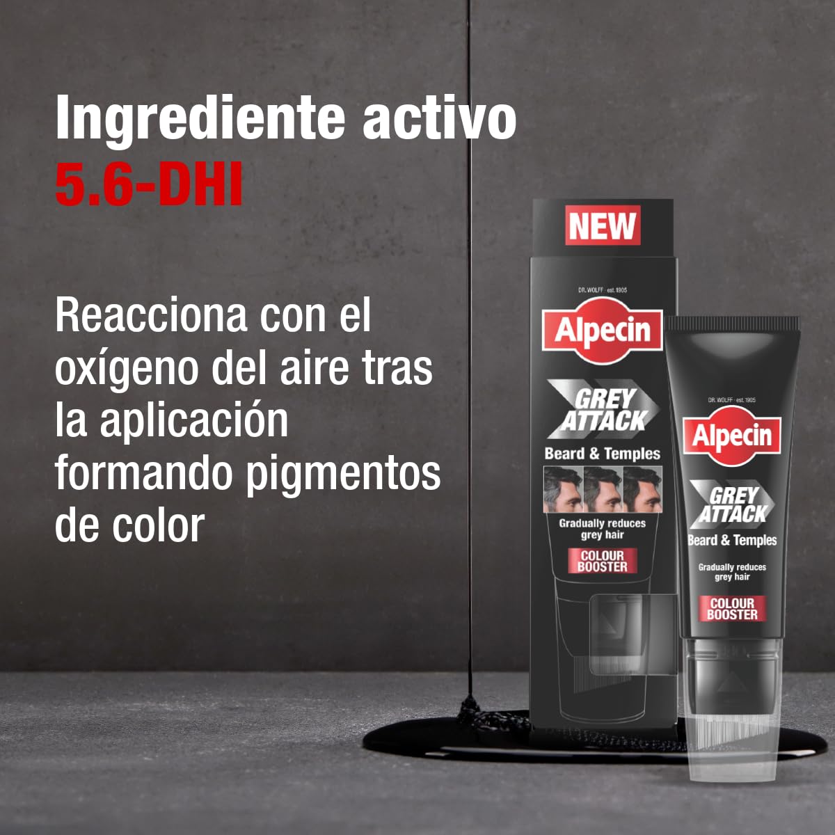 Alpecin Grey Attack Barba y Patillas Colour Booster 50 ml – Reduce gradualmente las canas con resultado natural sin efecto tinte para hombres