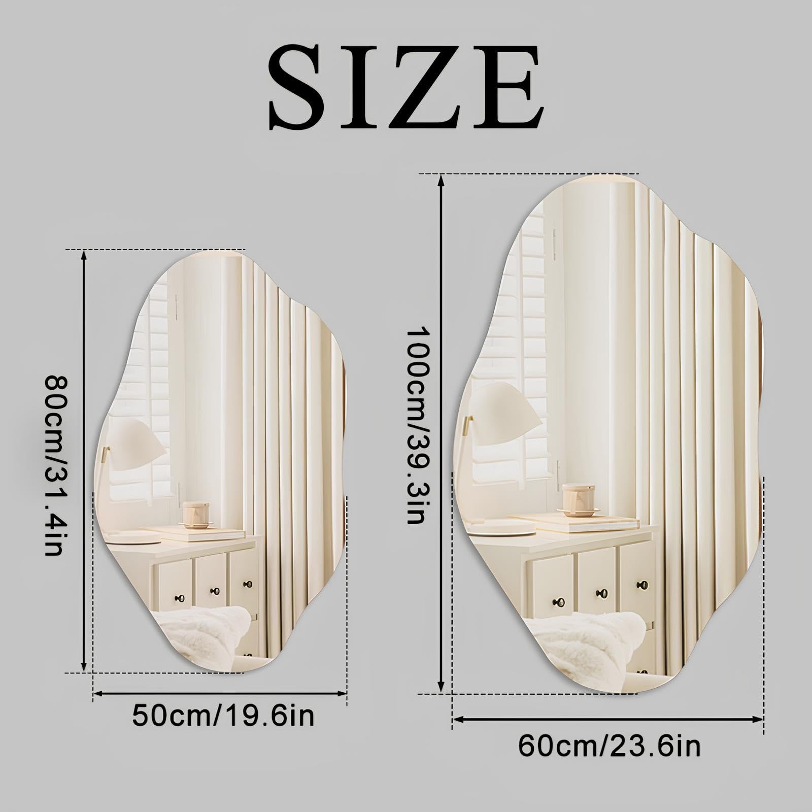 Espejo De Pared Asimétrico Irregular, Espejo De baño sin Marco para La Entrada del Dormitorio, Espejos De Maquillaje Decorativos Modernos De Alta Definición(60 * 100cm/23.6 * 39.3in)