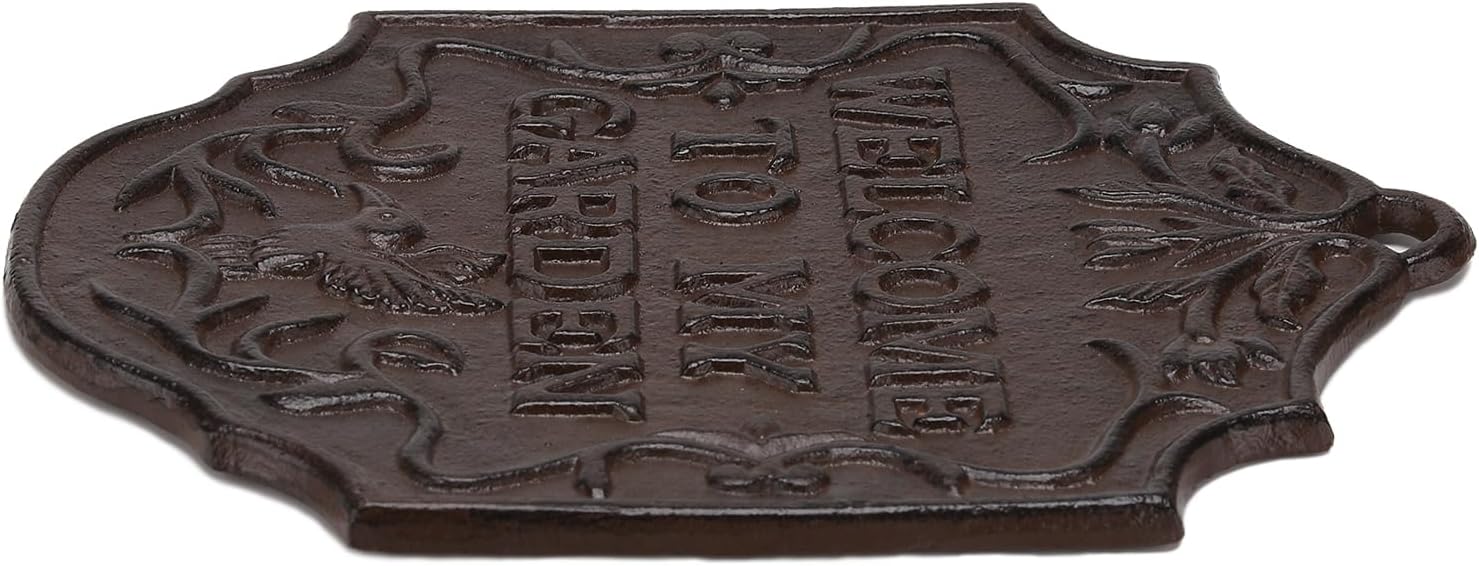 BRASSTAR Cast Iron WELCOME TO MY GARDEN Sign, Front Door Porch Decor Rustic Farmhouse Garden Entryway Wall Hanging Decor (Brown)