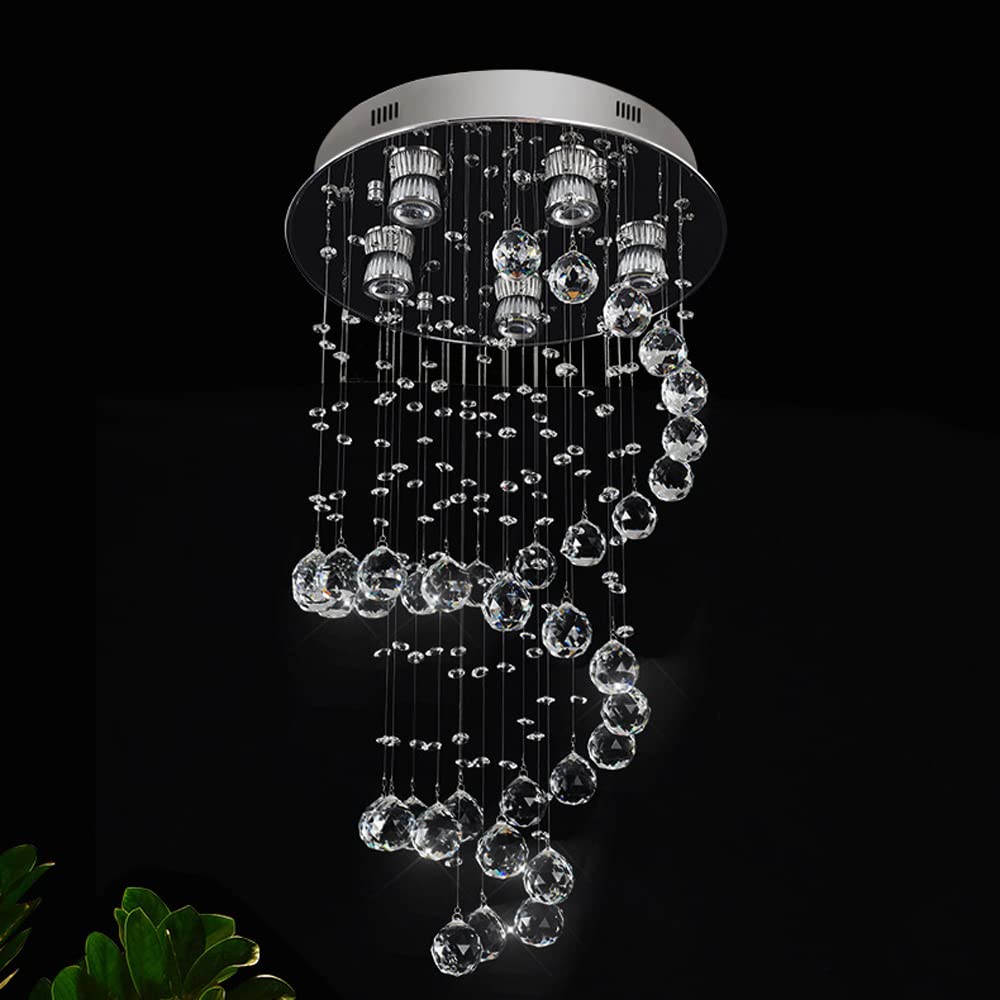 Hanging Lamp, Modern Spiral Crystal Ceiling Lamp Simple Luxury Stainless Steel Pendant Lamp LED Dimmable Living Room Dining Round Art Hanging Lamp Indoor Decorative Lighting Fixtures ( Color : Three-c