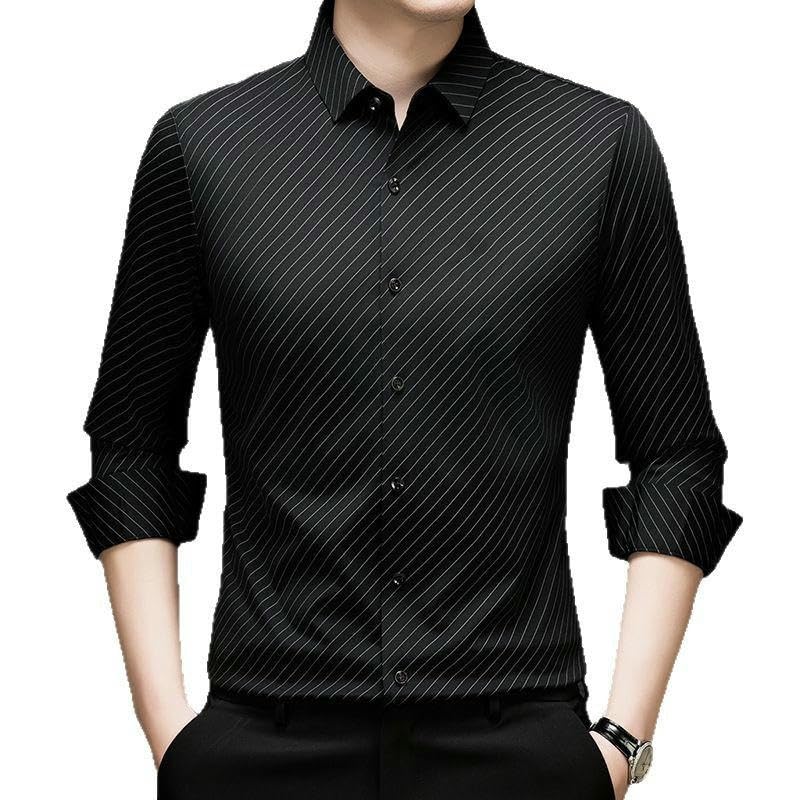 Chemise fine à rayures pour homme en coton sans repassage