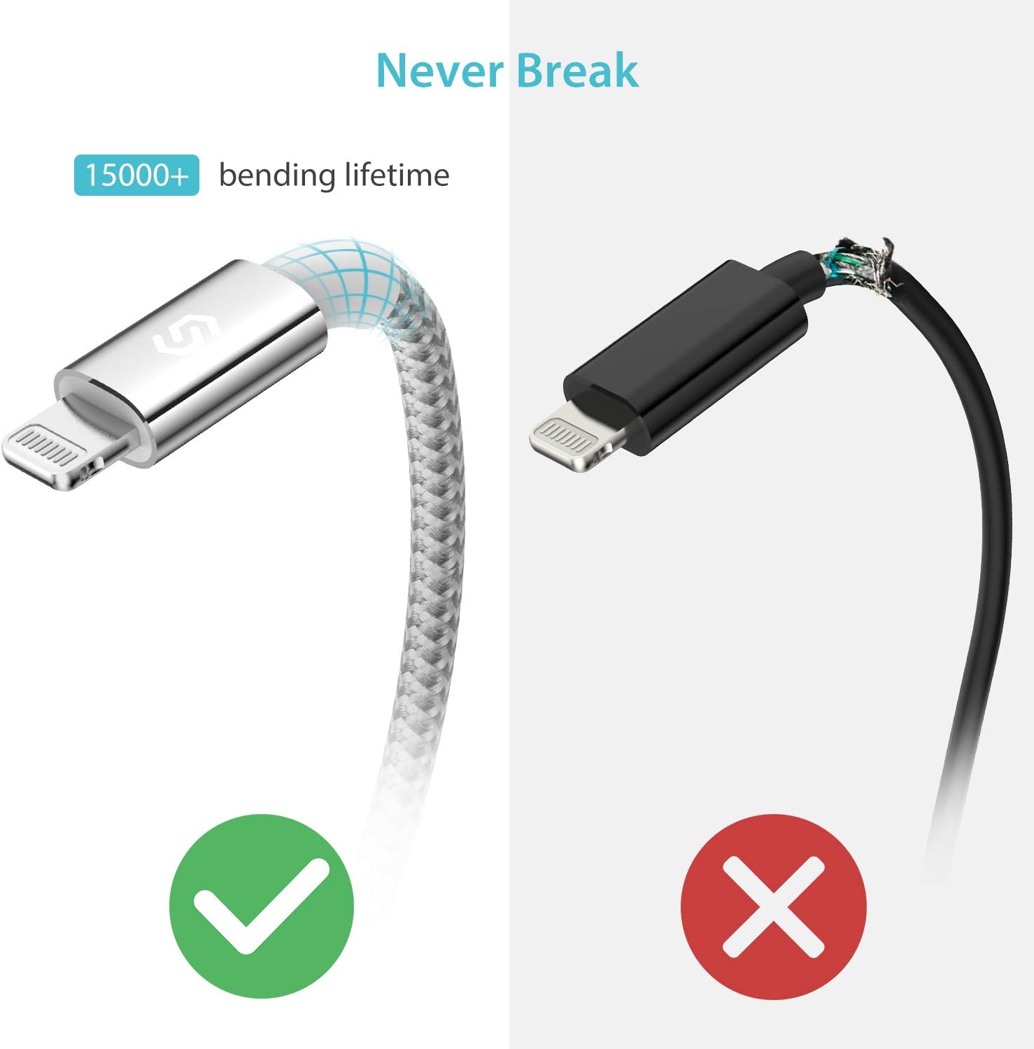 Syncwire iPhone Charger Cable (6ft/2m), [Apple MFi Certified] Lightning Cable Nylon Braided USB Fast Charging Cord Compatible with iPhone 14 13 12 11 Pro XS Max XR 8 7, iPad iPod, Alloy Silver