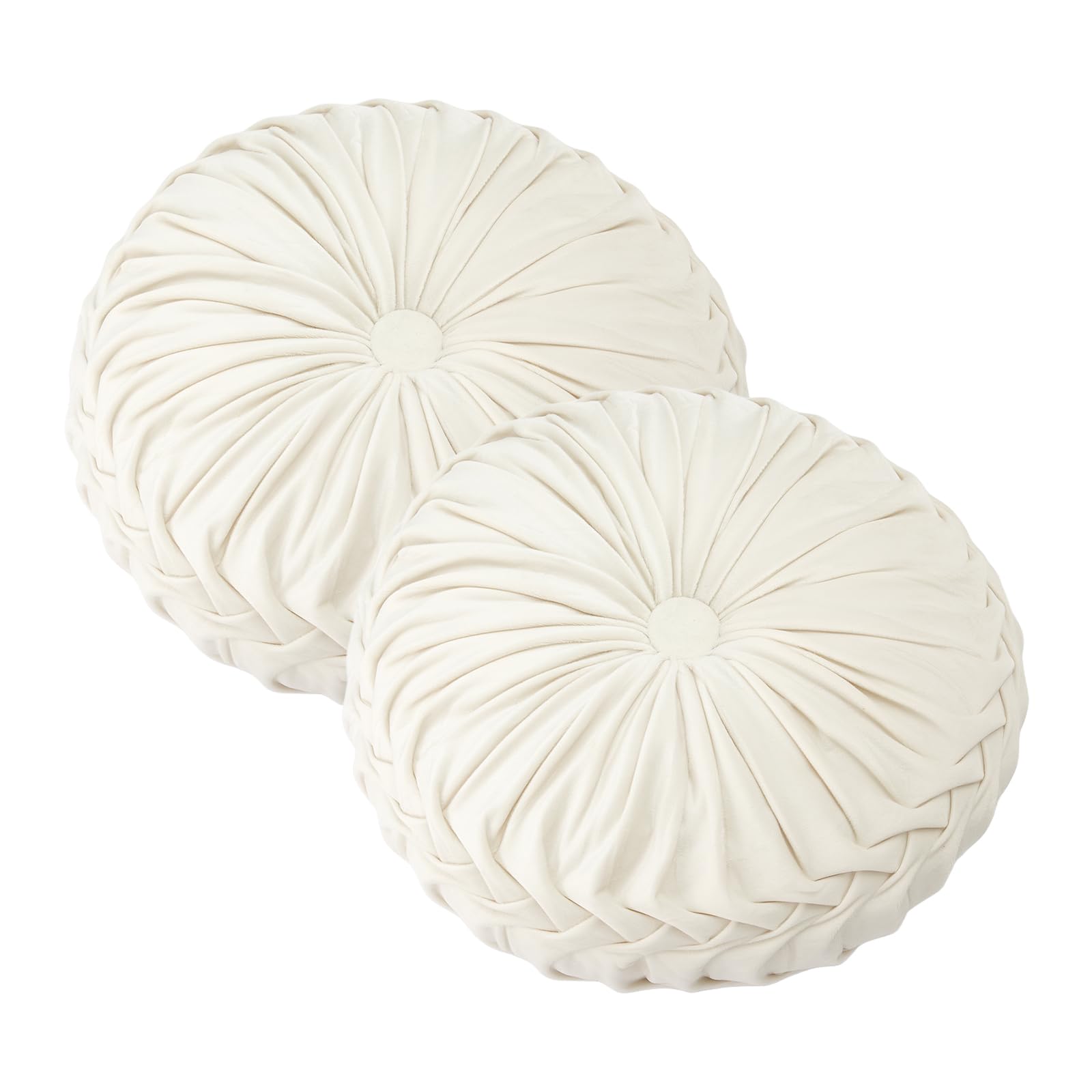 Minifactory 2pcs Washable Round Pumpkin Cushions, Soft Velvet Plush Pillows with Decorative Button, Modern Decorative Throw Pillows for Sofa, Bed, Car & Home Decor (White)