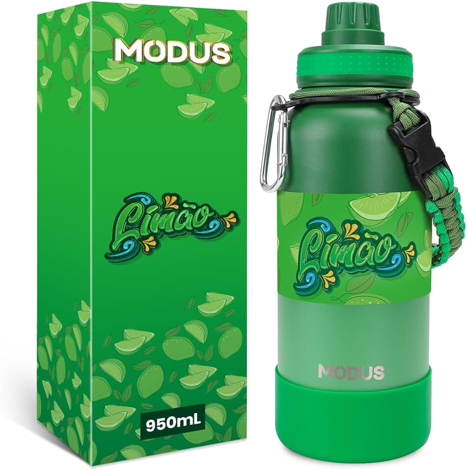 MODUS Garrafa Térmica Esportiva De Aço Inoxidável Com Isolamento A Vácuo De 950ML (Gradiente Preto Verde)