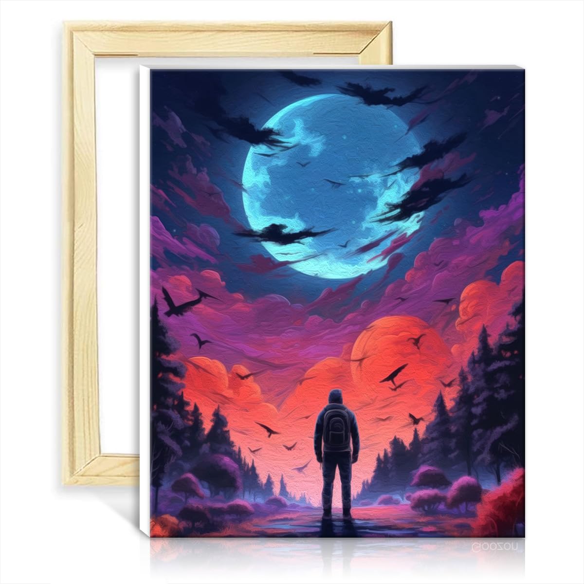 TANGFEIY Oil Painting by Numbers Kits Black Forest at Night DIY Home Decor Painting with Brushes and Acrylic Pigment on Canvas Wall Art Vibrant DIY Frame(30x40cm) โ image 1